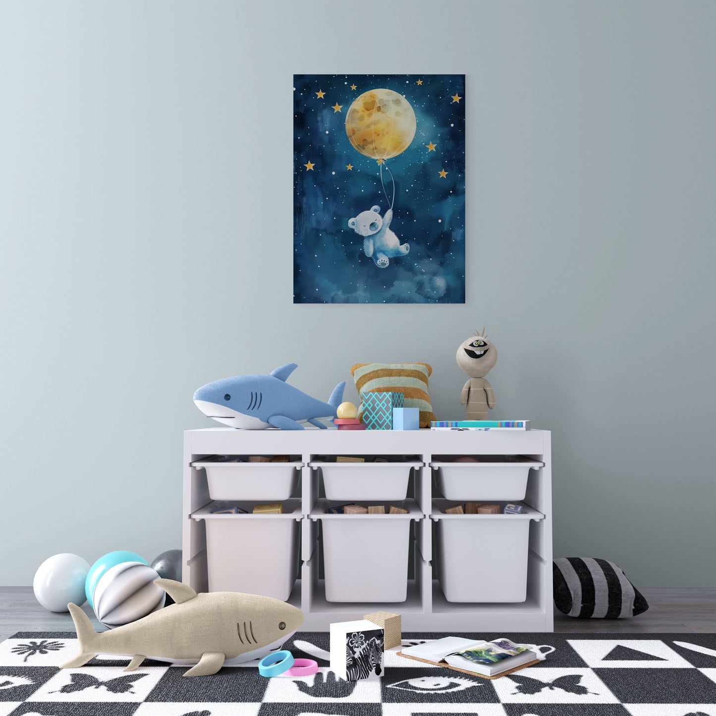 Канава за закачане на стена, подходяща за детска стая с мече в космоса и нощни цветове