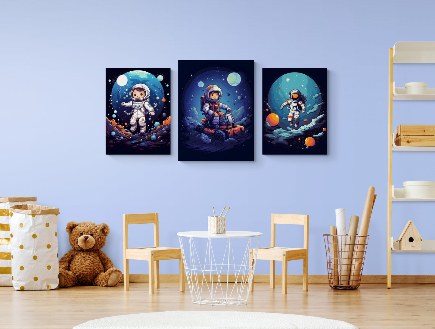 Канава Космос - сет от 3 картини подходящ за стена и подарък
