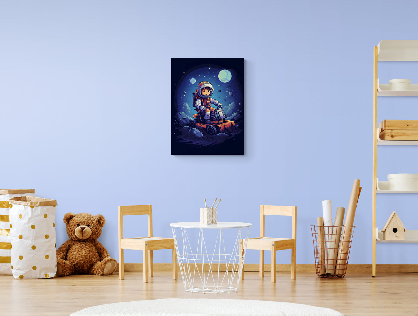 Канава за закачане на стена, подходяща за детска стая с космонавт