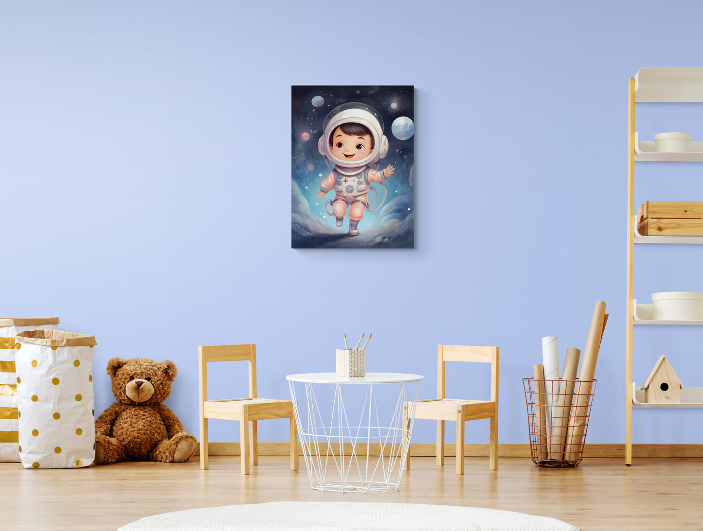 Канава за закачане на стена, подходяща за детска стая с космонавт